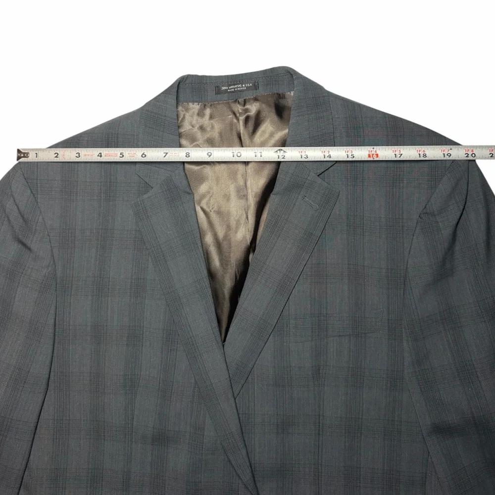 John Varvatos Window Pane Plaid Gray Wool Blend 2 Button Blazer 48‎ Long
